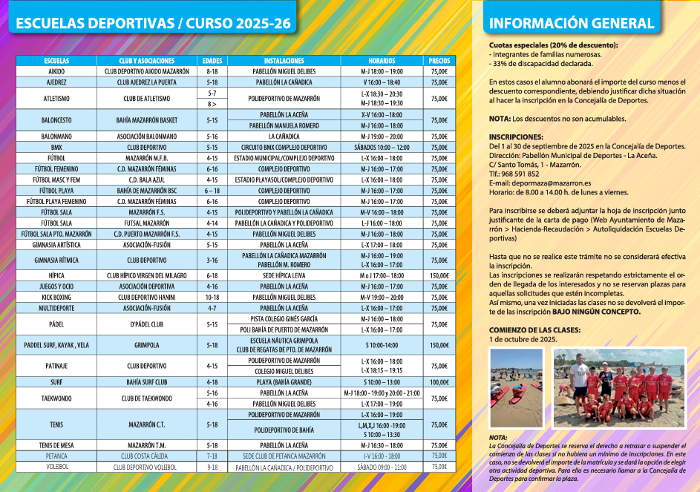 ESCUELAS DEPORTIVAS  DE MAZARRN. CURSO 2025/2026