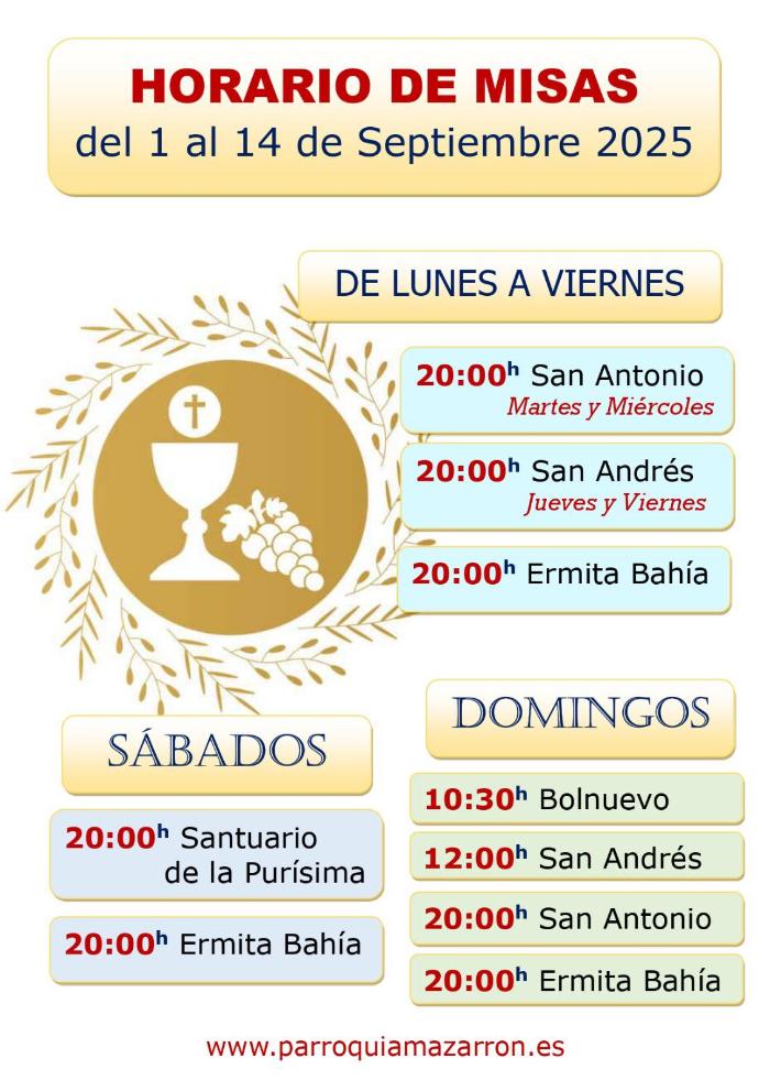 HORARIO DE MISAS .PARROQUIA DE MAZARRN