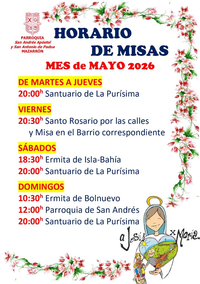 Horario de misas de mayo 2026 (Mazarr�n) 