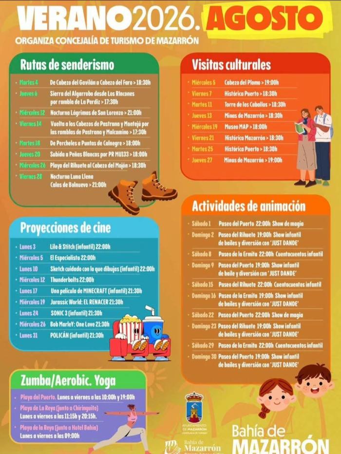 Programaci�n tur�stica verano 2026. agosto en Mazarr�n