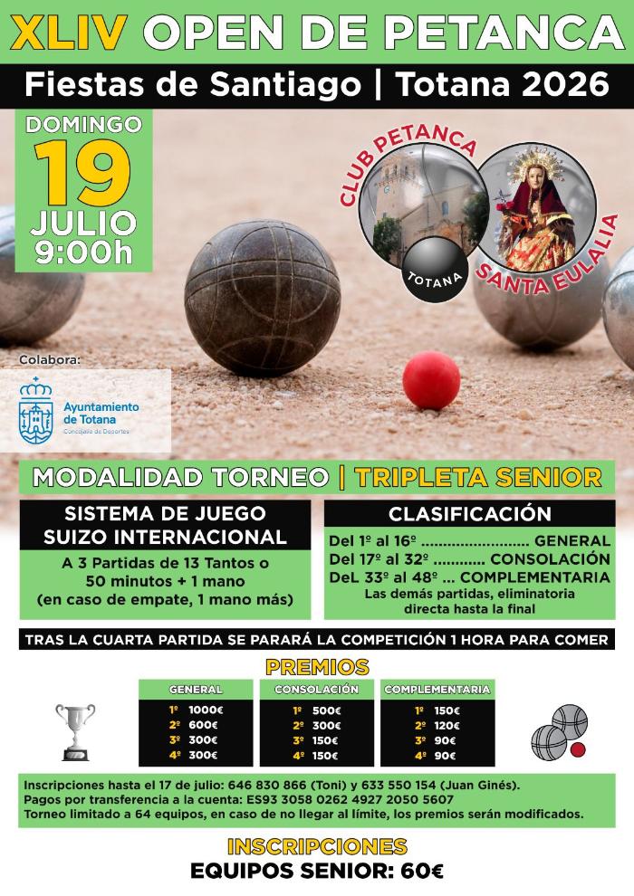 Xliv open de petanca Fiestas de santiago. Totana 2026