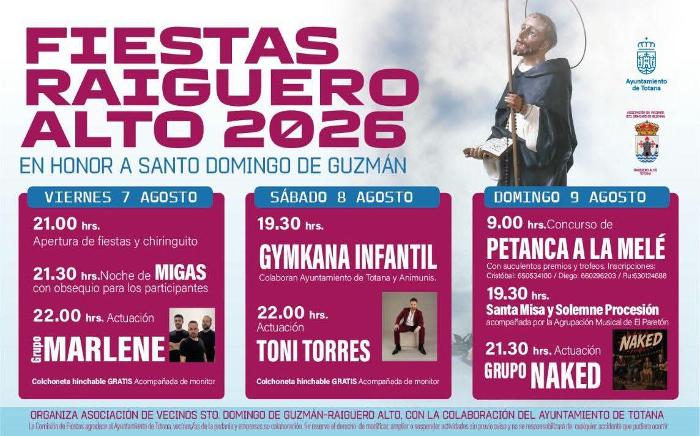 Fiestas raiguero alto 2026. Totana